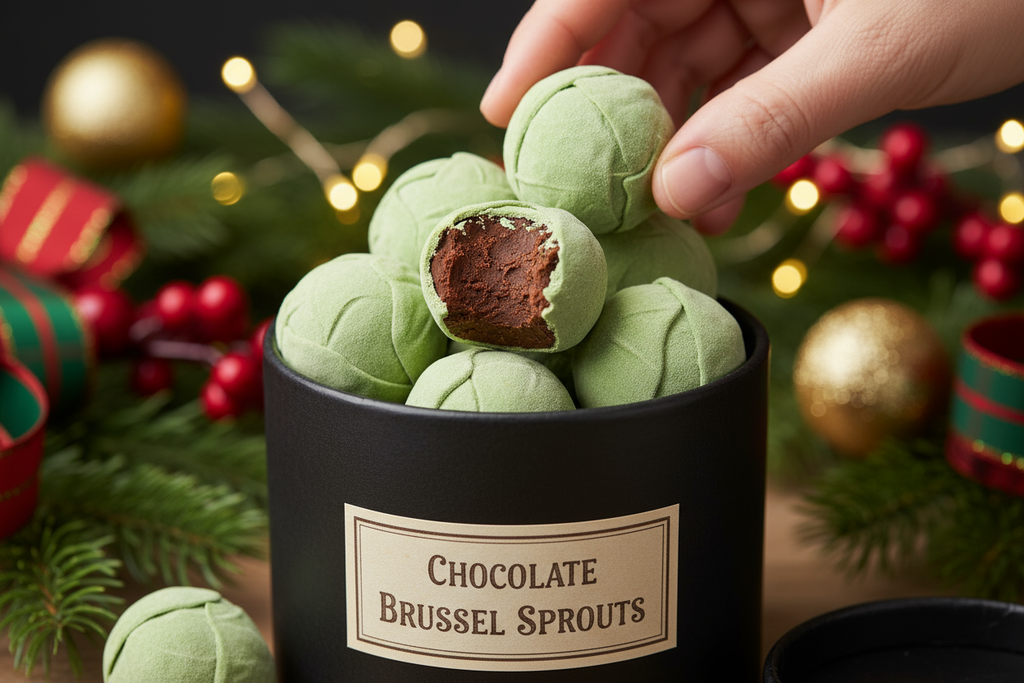 can you make one of the truffles have a bite out of it, showing the interior and also a hand in the picture that is reaching for the tub
